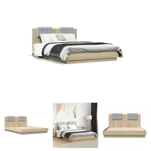 The Living Store sengeramme med sengegavl 140x200 cm konstrueret træ sonoma-eg -  Senge & sengeramme