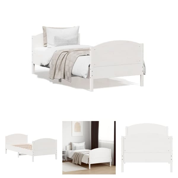 The Living Store sengeramme med sengegavl 90x200 cm massivt fyrretræ hvid -  Senge & sengeramme