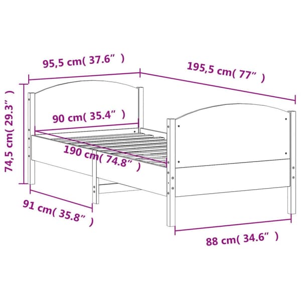 The Living Store sengeramme med sengegavl 90x190 cm massivt fyrretræ hvid -  Senge & sengeramme