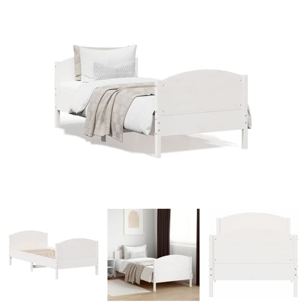 The Living Store sengeramme med sengegavl 90x190 cm massivt fyrretræ hvid - Senge & sengeramme