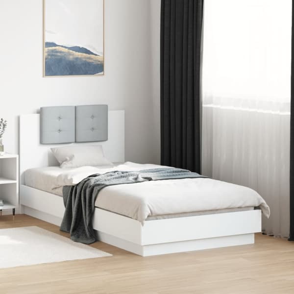 The Living Store sengeramme med sengegavl 90x190 cm konstrueret træ hvid - Senge & sengeramme