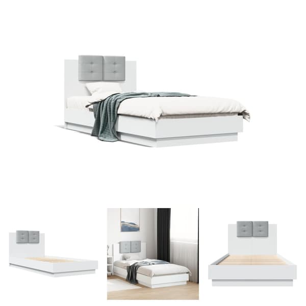 The Living Store sengeramme med sengegavl 90x190 cm konstrueret træ hvid -  Senge & sengeramme