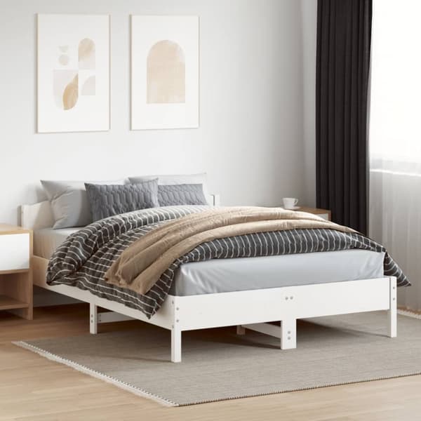 The Living Store sengeramme med sengegavl 120x200 cm massivt fyrretræ hvid -  Senge & sengeramme