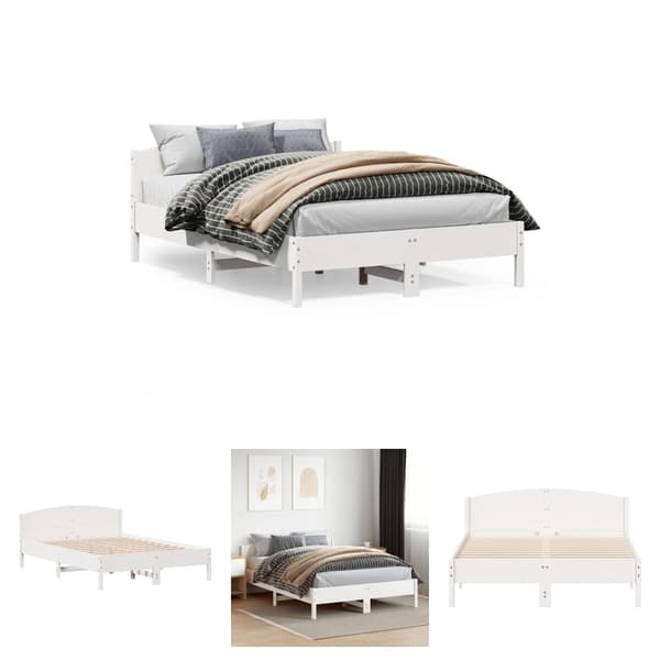The Living Store sengeramme med sengegavl 120x200 cm massivt fyrretræ hvid -  Senge & sengeramme