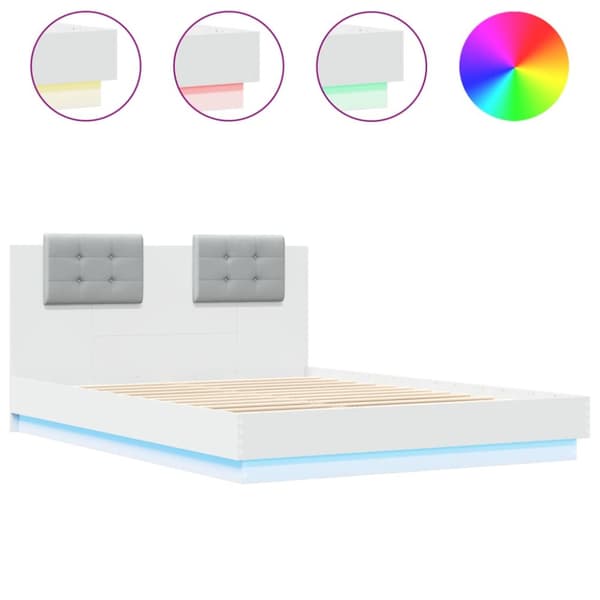 The Living Store sengeramme med sengegavl og LED-lys 140x200 cm hvid -  Senge & sengeramme