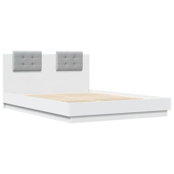 The Living Store sengeramme med sengegavl og LED-lys 140x200 cm hvid - Senge & sengeramme