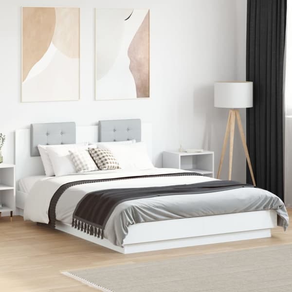 The Living Store sengeramme med sengegavl og LED-lys 140x200 cm hvid - Senge & sengeramme