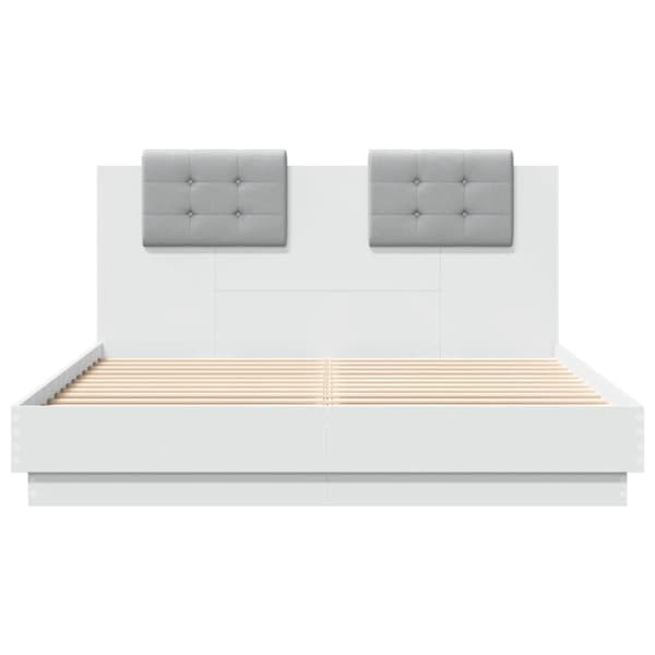 The Living Store sengeramme med sengegavl og LED-lys 140x200 cm hvid -  Senge & sengeramme