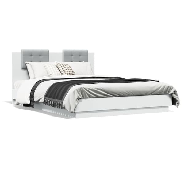The Living Store sengeramme med sengegavl og LED-lys 140x200 cm hvid - Senge & sengeramme