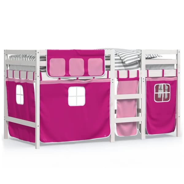 The Living Store højseng med gardiner 90x200 cm massivt fyrretræ pink - Senge & sengeramme