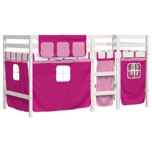 The Living Store højseng med gardiner 90x200 cm massivt fyrretræ pink - Senge & sengeramme