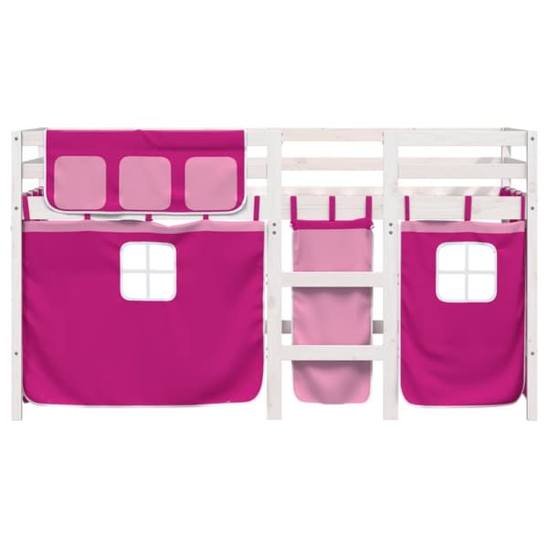 The Living Store højseng med gardiner 90x200 cm massivt fyrretræ pink - Senge & sengeramme