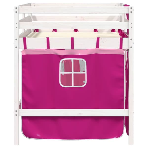 The Living Store højseng med gardiner 90x200 cm massivt fyrretræ pink - Senge & sengeramme