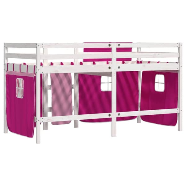 The Living Store højseng med gardiner 90x200 cm massivt fyrretræ pink - Senge & sengeramme