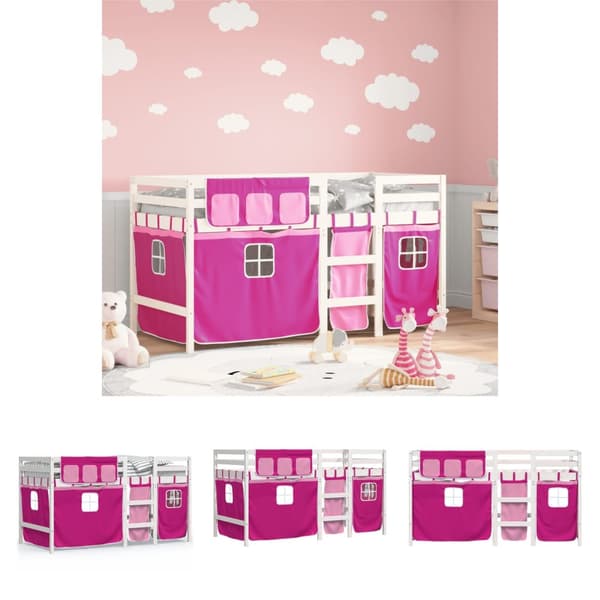 The Living Store Loftsäng med rutschkana rosa 90x200 cm massiv furu -  Sängar & sängramar