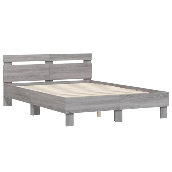 The Living Store sengeramme med sengegavl og LED-lys 120x190 cm grå sonoma-eg - Senge & sengeramme