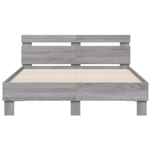 The Living Store sengeramme med sengegavl og LED-lys 120x190 cm grå sonoma-eg -  Senge & sengeramme