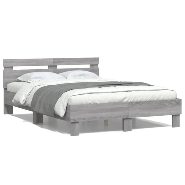 The Living Store sengeramme med sengegavl og LED-lys 120x190 cm grå sonoma-eg - Senge & sengeramme