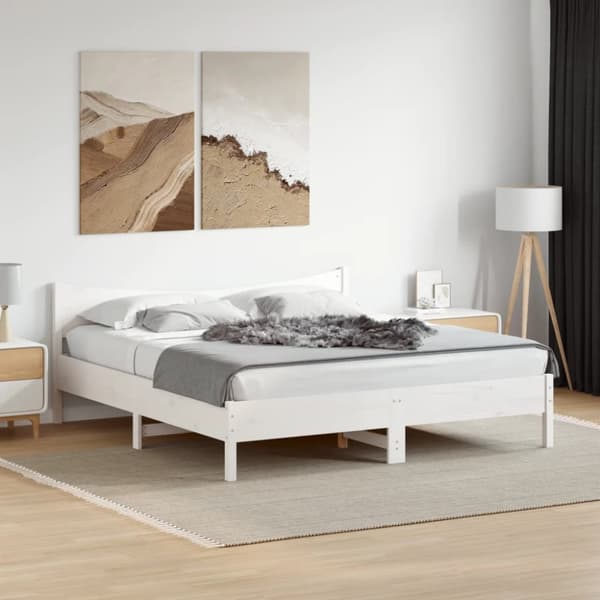 The Living Store Sängynrunko päädyllä valkoinen 180x200 cm täysi mänty - Sängyt & sängynrungot
