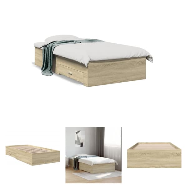 The Living Store sengeramme med skuffer 90x200 cm konstrueret træ sonoma-eg -  Senge & sengeramme