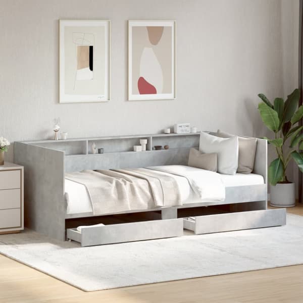 The Living Store Dagbädd med lådor betonggrå 75x190 cm konstruerat trä -  Sängar & sängramar