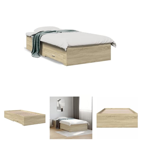 The Living Store sengeramme med skuffer 75x190 cm konstrueret træ sonoma-eg - Senge & sengeramme