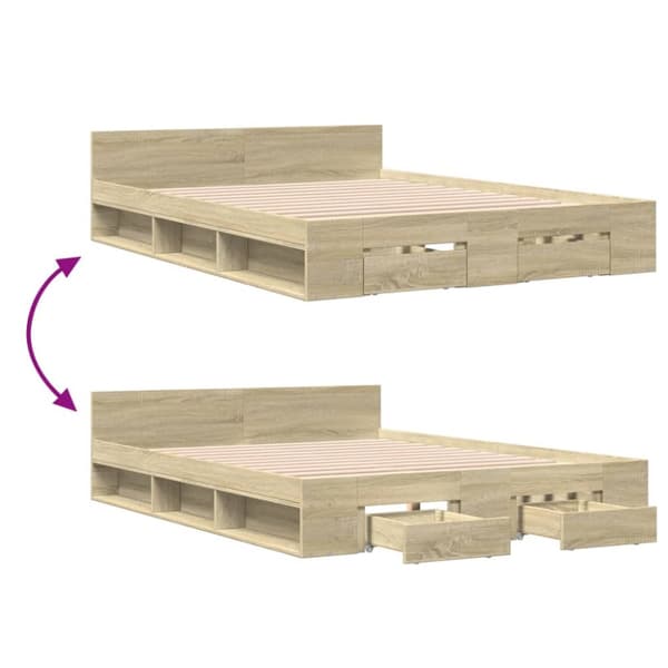 The Living Store sengeramme med skuffer 140x200 cm konstrueret træ sonoma-eg - Senge & sengeramme