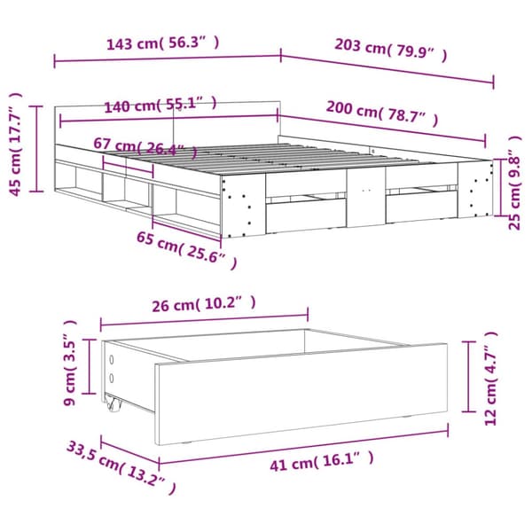 The Living Store sengeramme med skuffer 140x200 cm konstrueret træ sonoma-eg - Senge & sengeramme