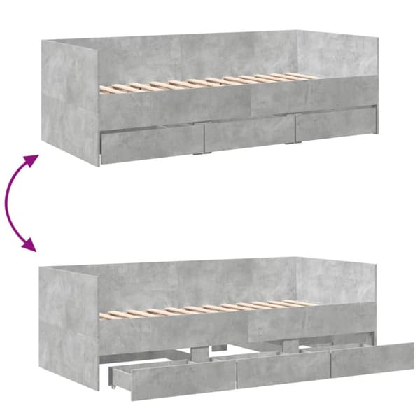 The Living Store daybed med skuffer 90x190 cm konstrueret træ betongrå -  Senge & sengeramme