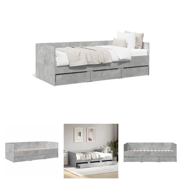 The Living Store daybed med skuffer 90x190 cm konstrueret træ betongrå -  Senge & sengeramme