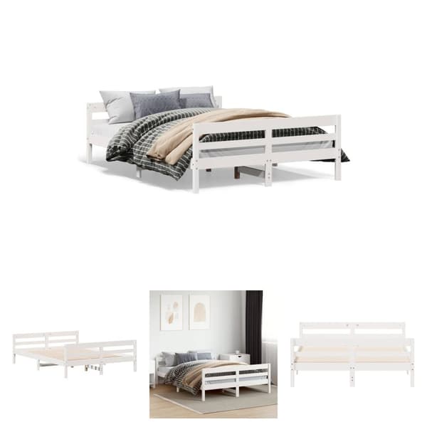 The Living Store sengeramme med sengegavl 140x200 cm massivt fyrretræ hvid - Senge & sengeramme