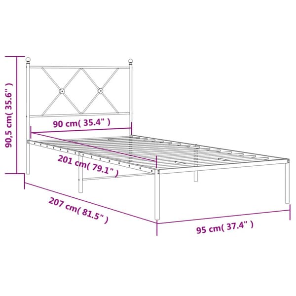 The Living Store sengeramme med sengegavl 90x200 cm metal hvid -  Senge & sengeramme