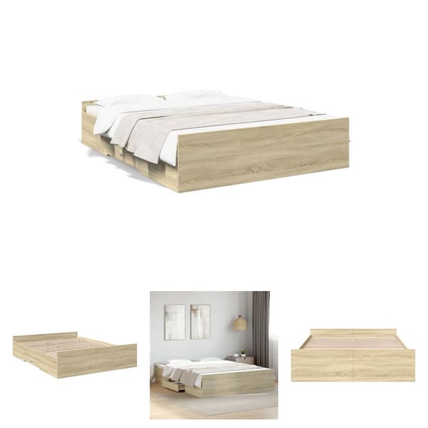 The Living Store sengeramme med skuffer 140x200 cm konstrueret træ sonoma-eg -  Senge & sengeramme