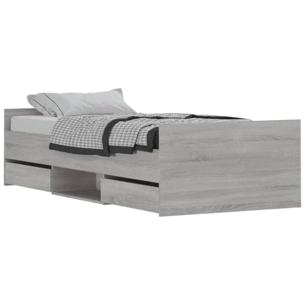 The Living Store sengeramme med sengegavl og fodgærde 90x200 cm grå sonoma-eg - Senge & sengeramme