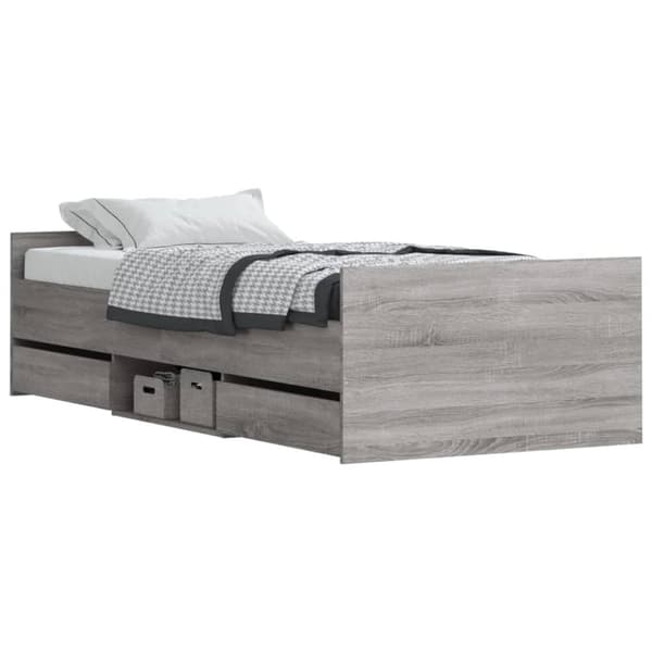 The Living Store sengeramme med sengegavl og fodgærde 90x200 cm grå sonoma-eg - Senge & sengeramme