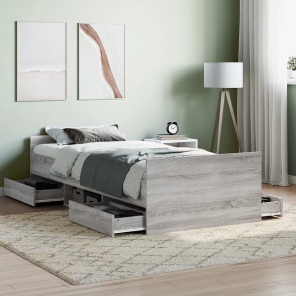 The Living Store sengeramme med sengegavl og fodgærde 90x200 cm grå sonoma-eg -  Senge & sengeramme