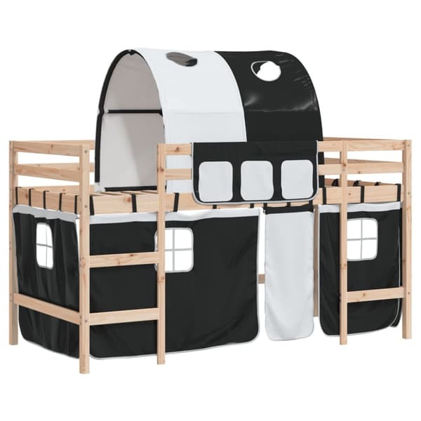 The Living Store Loftsäng med tunnel vit&svart 90x200 cm massiv furu - Sängar & sängramar