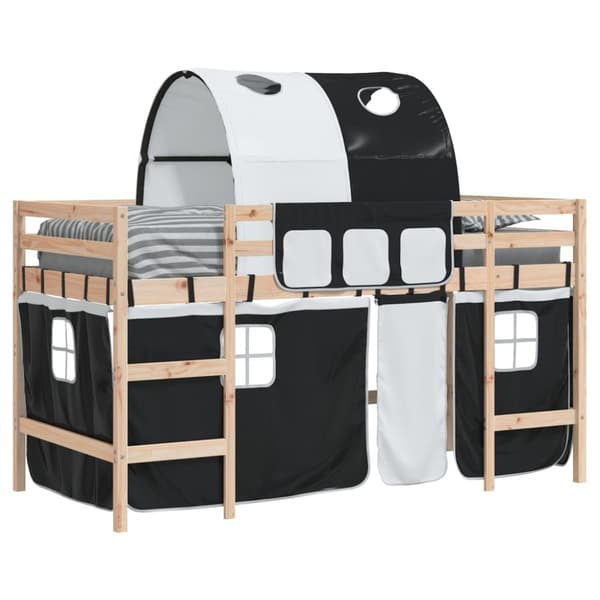 The Living Store Loftsäng med tunnel vit&svart 90x200 cm massiv furu - Sängar & sängramar