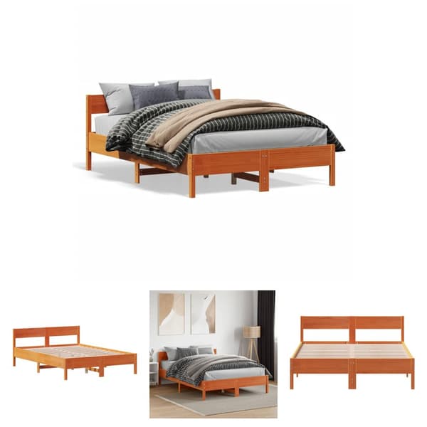 The Living Store sengeramme med sengegavl 140x190 cm massivt fyrretræ gyldenbrun -  Senge & sengeramme