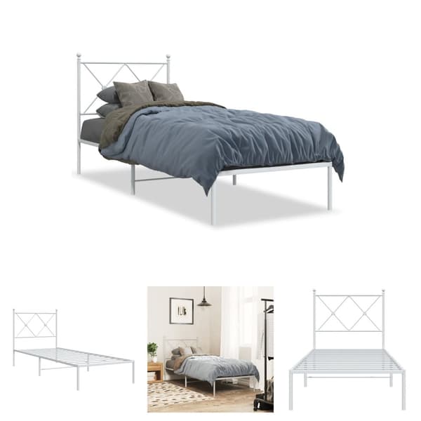 The Living Store sengeramme med sengegavl 80x200 cm metal hvid -  Senge & sengeramme