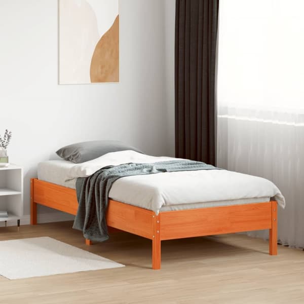The Living Store sengeramme 90x190 cm massivt fyrretræ gyldenbrun -  Senge & sengeramme