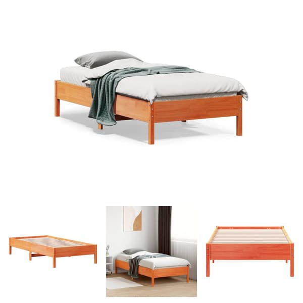 The Living Store sengeramme 90x190 cm massivt fyrretræ gyldenbrun -  Senge & sengeramme