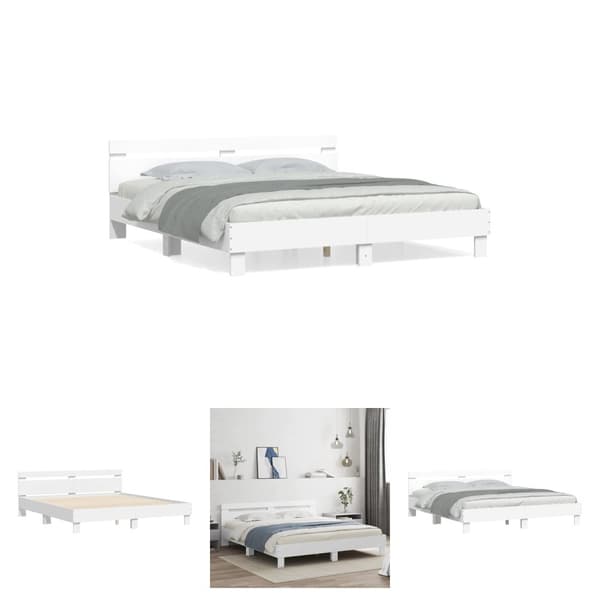 The Living Store sengeramme med sengegavl 160x200 cm konstrueret træ hvid - Senge & sengeramme