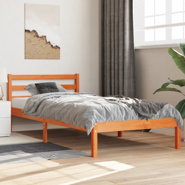 The Living Store sengeramme 90x200 cm massivt fyrretræ gyldenbrun -  Senge & sengeramme