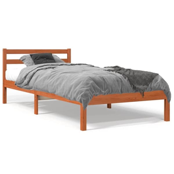 The Living Store sengeramme 90x200 cm massivt fyrretræ gyldenbrun -  Senge & sengeramme