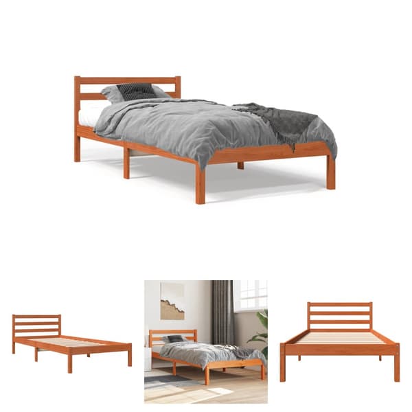 The Living Store sengeramme 90x200 cm massivt fyrretræ gyldenbrun - Senge & sengeramme