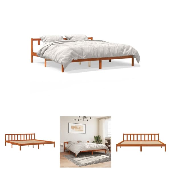 The Living Store sengeramme 200x200 cm massivt fyrretræ gyldenbrun - Senge & sengeramme