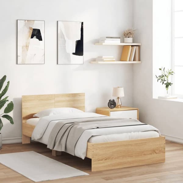 The Living Store Sängynrunko päädyllä Sonoma-tammi 100x200 cm tekninen puu -  Sängyt & sängynrungot