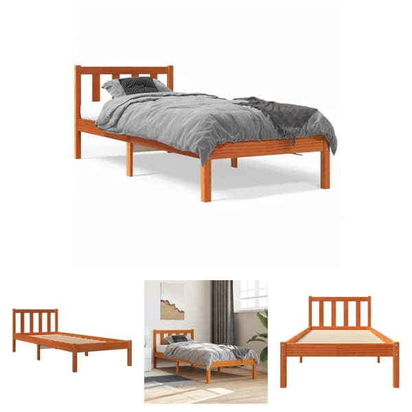 The Living Store sengeramme 100x200 cm massivt fyrretræ gyldenbrun -  Senge & sengeramme