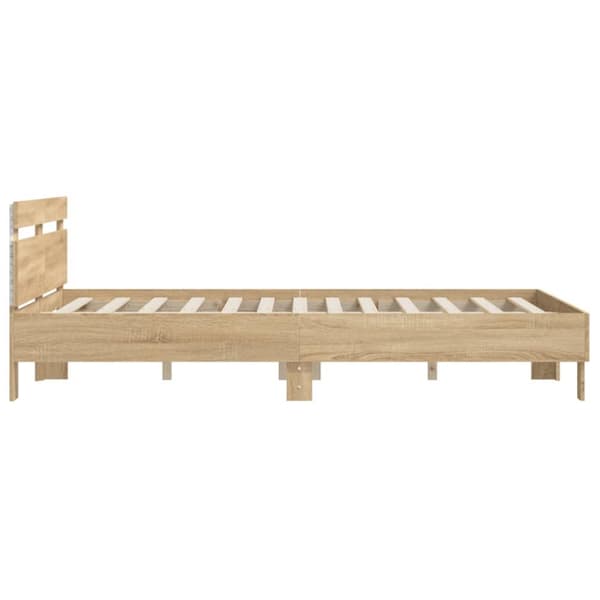 The Living Store sengeramme med sengegavl og LED-lys 140x200 cm sonoma-eg -  Senge & sengeramme